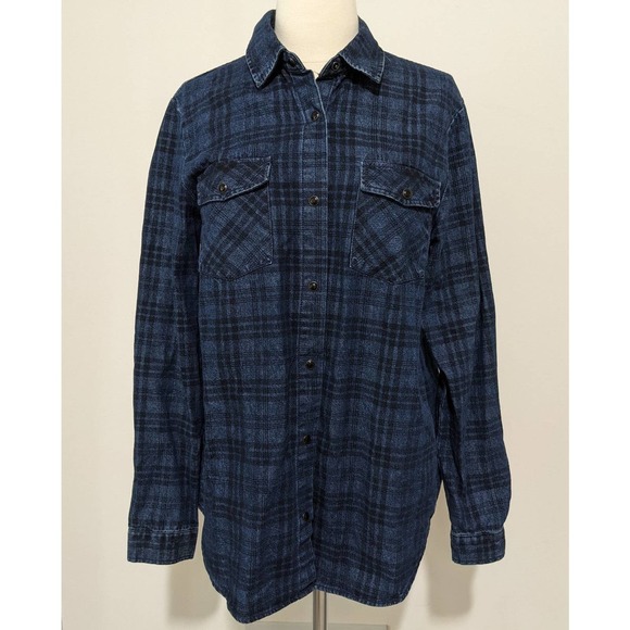 Forever 21 Shirt Women Size Large Blue Button Up Long Sleeve Denim top - Picture 1 of 7